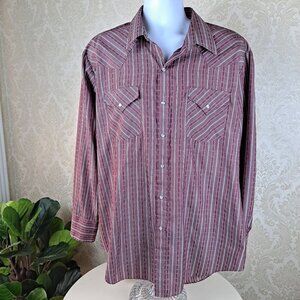 Ely Cattleman Western Shirt 18-35 Maroon/White/Gray Stripe Pearl Snaps